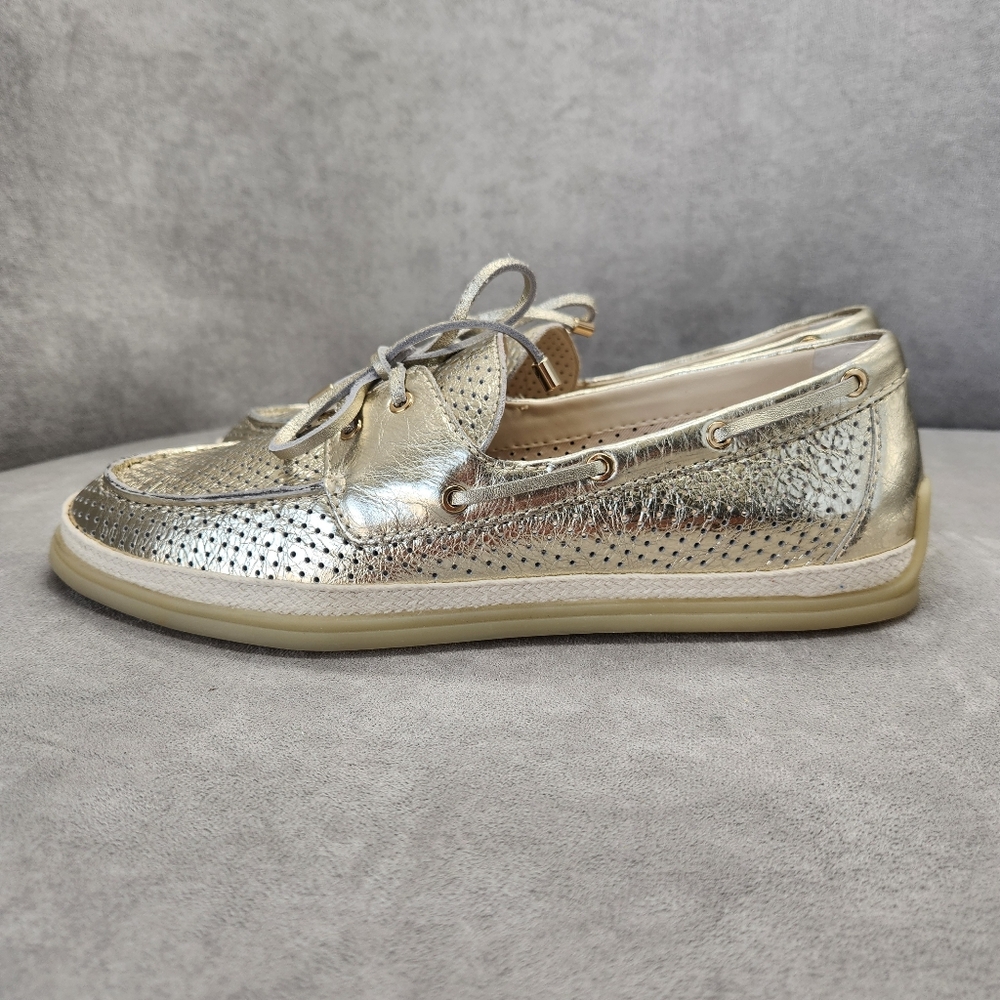 Dolce Vita Loafers 10 Platinum Gold Leather Doris Perforated Metallic New $140 - Picture 9 of 16